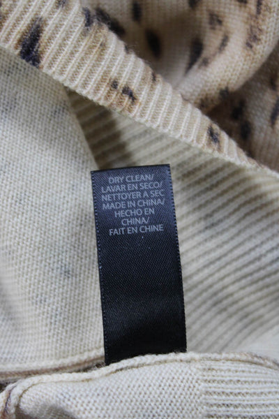 Rachel Roy Unisex Cardigan Beige V-Neck Wool Animal Print Long Sleeve Size M