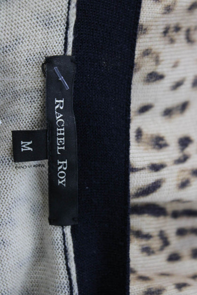 Rachel Roy Unisex Cardigan Beige V-Neck Wool Animal Print Long Sleeve Size M