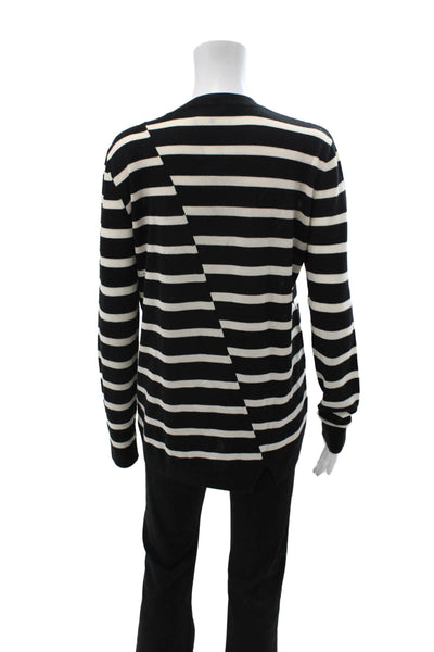 McQ Unisex Black Wool Striped Pullover Sweater Crew Neck Bird Size L