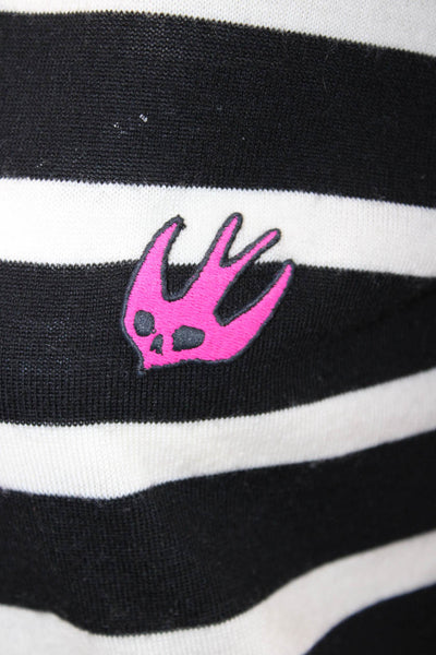 McQ Unisex Black Wool Striped Pullover Sweater Crew Neck Bird Size L