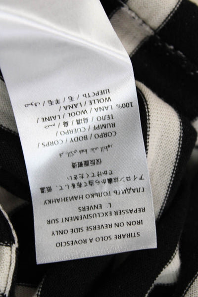 McQ Unisex Black Wool Striped Pullover Sweater Crew Neck Bird Size L