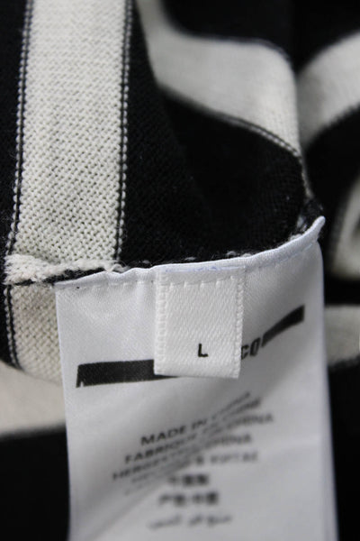 McQ Unisex Black Wool Striped Pullover Sweater Crew Neck Bird Size L