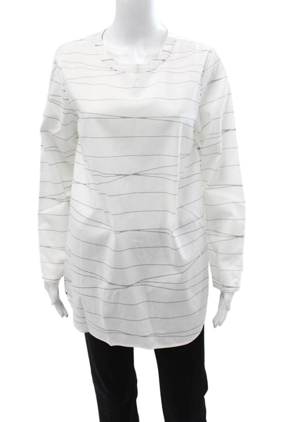 Lisa Perry Women Tunic Blouse White Striped Long Sleeve Zip Size 10