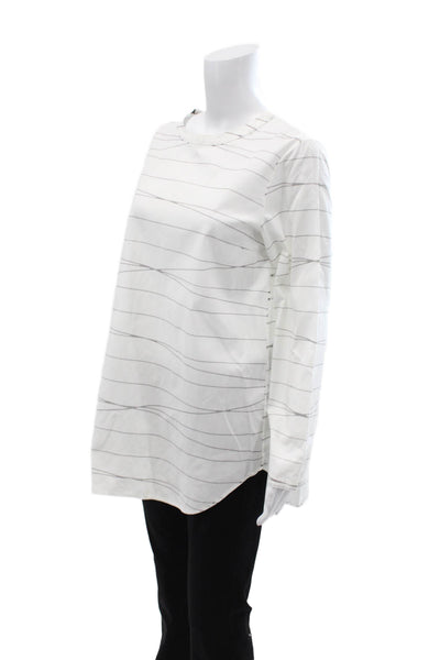 Lisa Perry Women Tunic Blouse White Striped Long Sleeve Zip Size 10