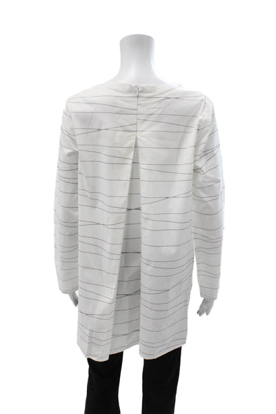 Lisa Perry Women Tunic Blouse White Striped Long Sleeve Zip Size 10