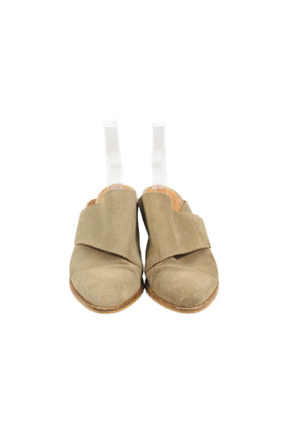 Sapena Womens Suede Pointed Toe Mule Heels Beige Size 7