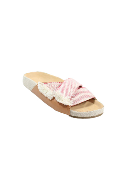 Soludos Womens Fringed Strap Woven Detail Slide Sandals Beige Size 7
