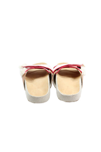 Soludos Womens Fringed Strap Woven Detail Slide Sandals Beige Size 7