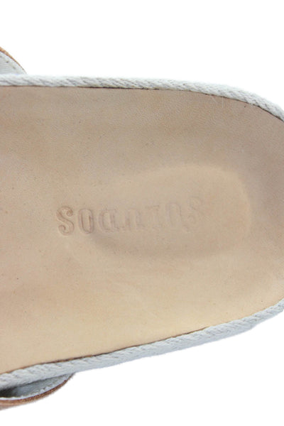 Soludos Womens Fringed Strap Woven Detail Slide Sandals Beige Size 7