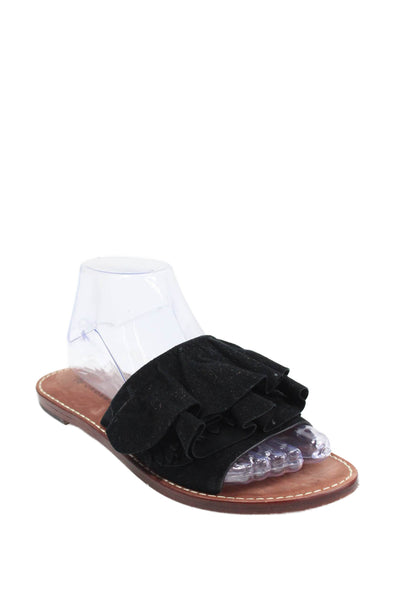 Derek Lam 10 Crosby Womens Suede Ruffled Accent Slide Sandals Black Size 6
