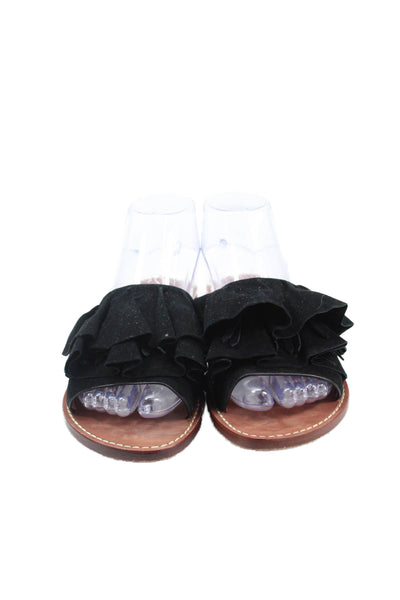 Derek Lam 10 Crosby Womens Suede Ruffled Accent Slide Sandals Black Size 6