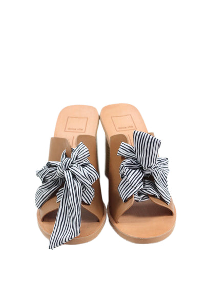 Dolce Vita Womens Striped Lace Up Detail Mules Brown Size 7.5