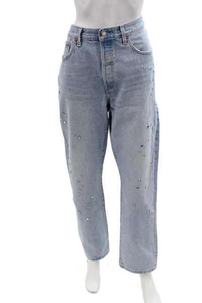 Levis Women Mom Straight Jeans Light Blue High Rise Button Size 32