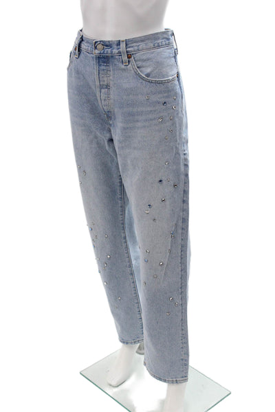 Levis Women Mom Straight Jeans Light Blue High Rise Button Size 32