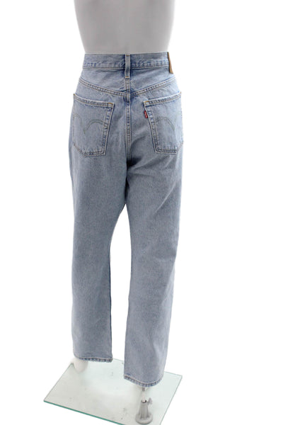 Levis Women Mom Straight Jeans Light Blue High Rise Button Size 32