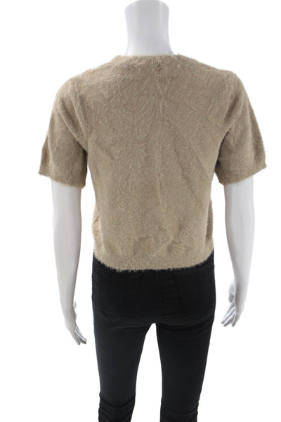 Madison Women Cropped Beige Short Sleeve Crew Neck T-Shirt Size S
