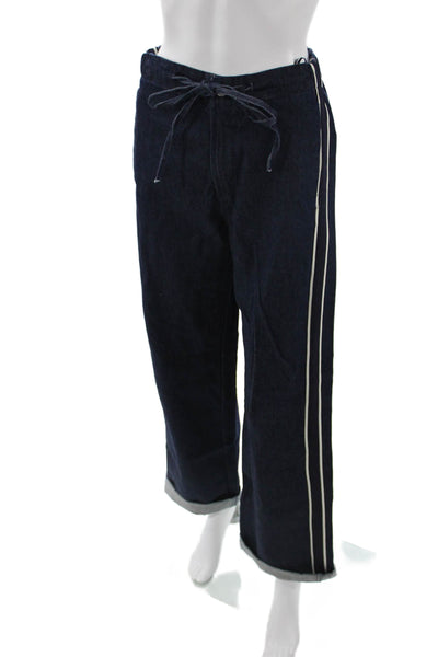Zara Unisex Cropped Jogger Pants Dark Blue Striped Cotton High Rise Size 2