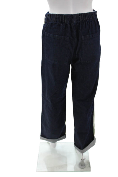 Zara Unisex Cropped Jogger Pants Dark Blue Striped Cotton High Rise Size 2
