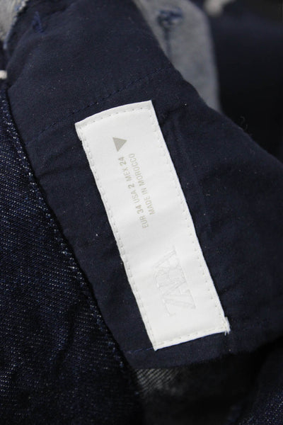 Zara Unisex Cropped Jogger Pants Dark Blue Striped Cotton High Rise Size 2