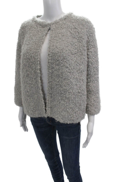 Kontatto Women Gray Crew Neck 3/4 Sleeve Hook & Eye Jacket Size S