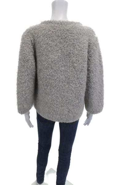 Kontatto Women Gray Crew Neck 3/4 Sleeve Hook & Eye Jacket Size S