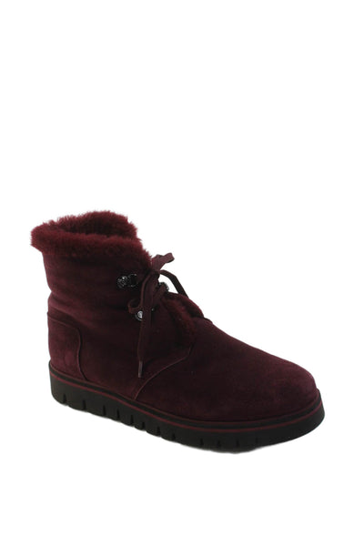 Baldinini Womens Lace Up Shearling Lined Suede Ankle Boots Wine Red Size 37