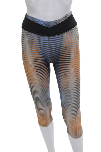 Koral Women Capri Leggings Black Striped Size S
