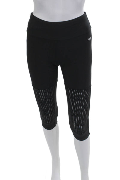 Running Bare Women Capri Leggings Black Zip 69% Nylon Size 4