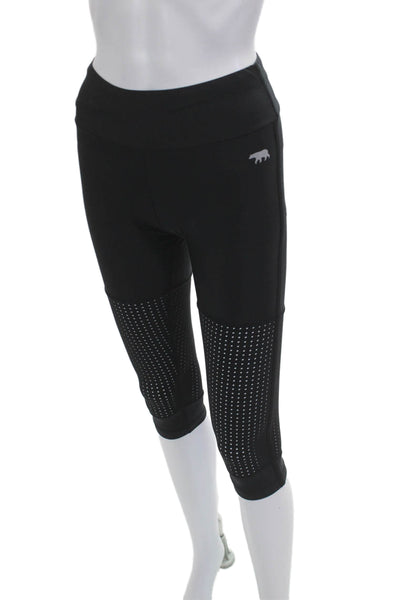 Running Bare Women Capri Leggings Black Zip 69% Nylon Size 4