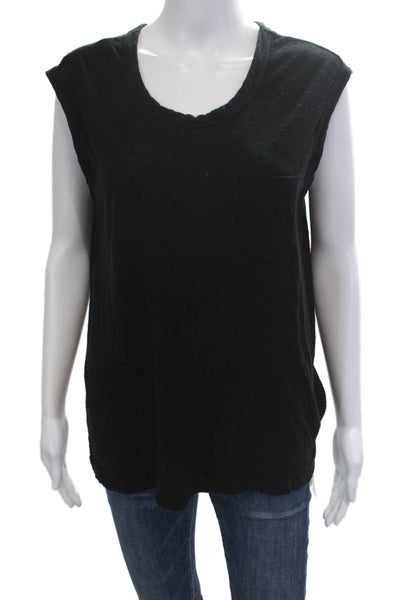 Standard James Perse Womens Black Cotton Sleeveless T-Shirt Round Neck Size 2