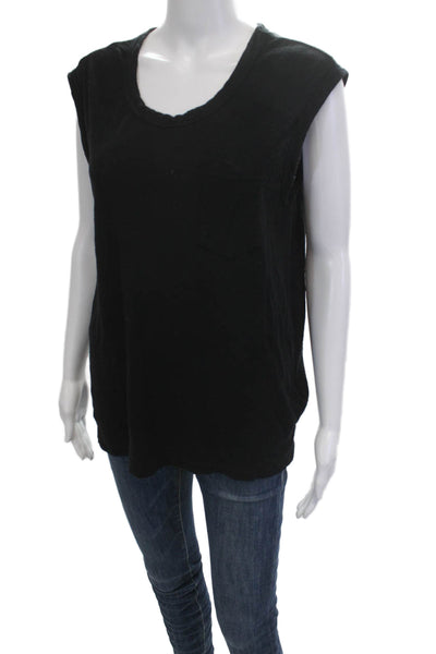 Standard James Perse Womens Black Cotton Sleeveless T-Shirt Round Neck Size 2