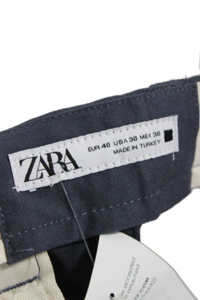 Zara Mens Ankle Cropped Chino Dark Blue Cotton Stretch Size 36