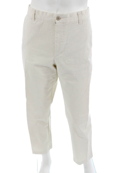 Zara Mens Chino Cropped Pants Beige Cotton Blend Button Fly Size 36