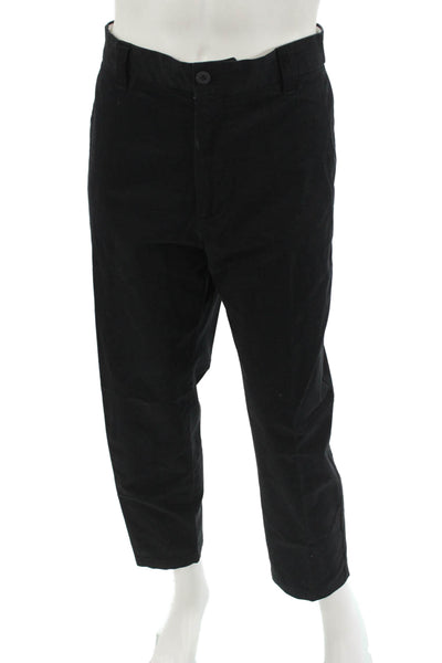 Zara Mens Cropped Dress Pants Black Cotton Stretch Button Size 36
