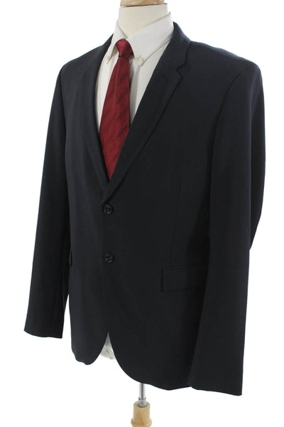 Zara Mens Dark Blue Suit Jacket Button Long Sleeve Cotton Blend Size 42