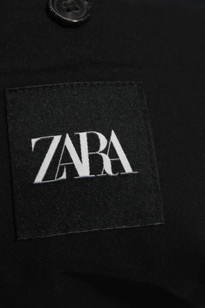 Zara Mens Dark Blue Suit Jacket Button Long Sleeve Cotton Blend Size 42