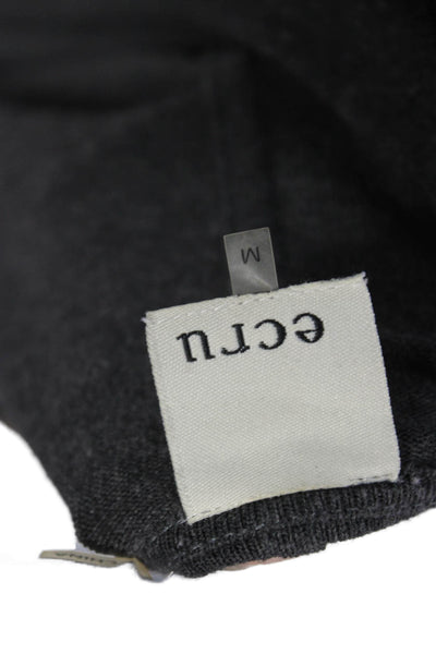 Ecru Women V-Neck Tie Front Brown Sweater Long Sleeve Army Size M