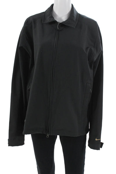 Nike Mens Windbreaker Black Button Long Sleeve Polyester Spandex Size M