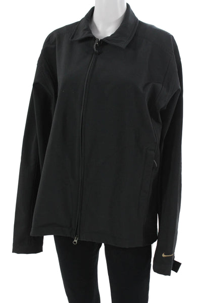 Nike Mens Windbreaker Black Button Long Sleeve Polyester Spandex Size M