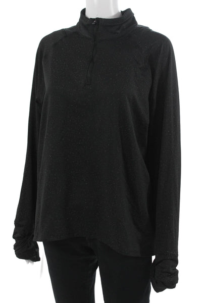 Athleta Womens Black Polka Dot Mock Neck Zip Hoodie Size L