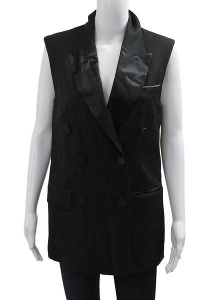 Peserico Womens Black Sleeveless Collared Button Vest Classic Fall Size M