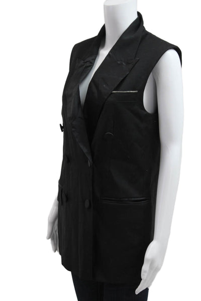 Peserico Womens Black Sleeveless Collared Button Vest Classic Fall Size M