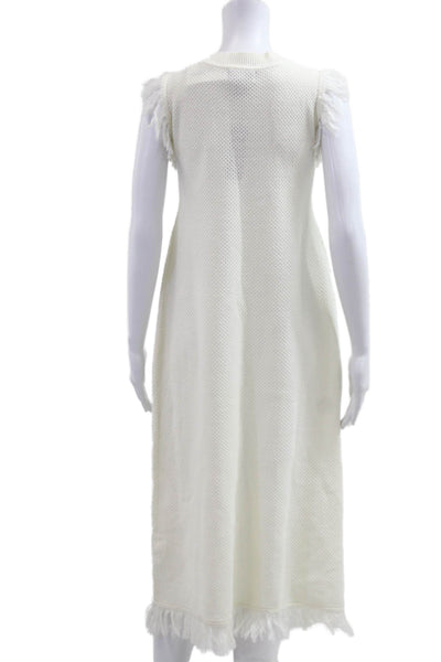Gracia Women Sweater Dress White Sleeveless Crew Neck Bohemian Size S