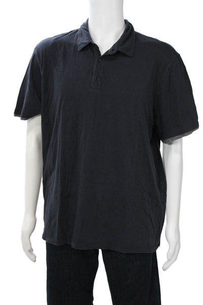 Vince Mens Dark Blue Cotton Collared Short Sleeve Polo Big & Tall Size 2XL