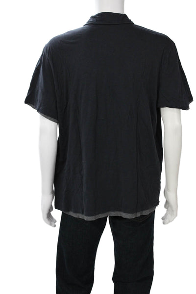 Vince Mens Dark Blue Cotton Collared Short Sleeve Polo Big & Tall Size 2XL