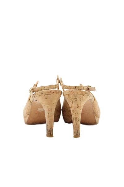 Stuart Weitzman Womens Stiletto Peep Toe Cork Slingback Pumps Brown Size 7M