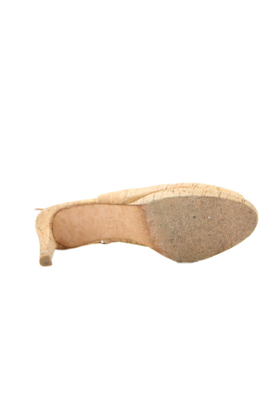 Stuart Weitzman Womens Stiletto Peep Toe Cork Slingback Pumps Brown Size 7M