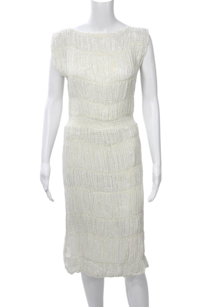 Tara Matthews Womens Sheath Dress White Cotton Sleeveless Knee Length Size XS