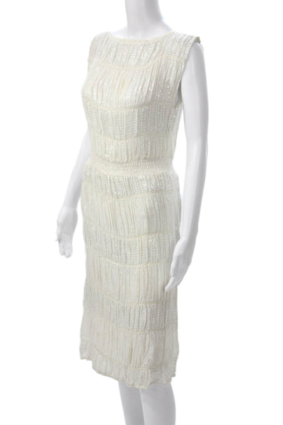 Tara Matthews Womens Sheath Dress White Cotton Sleeveless Knee Length Size XS