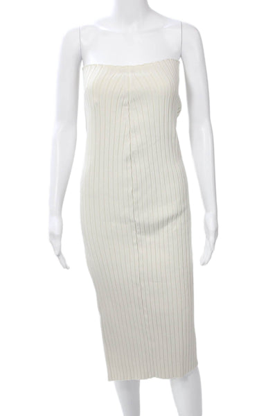 The Row Women Bodycon Sheath Silk Striped Sleeveless Beige Dress 90s Size XS
